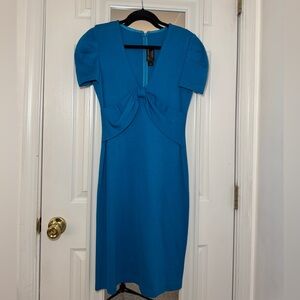 St. John Blue Knit Sheath Dress Puff Sleeve Midi Nordstrom